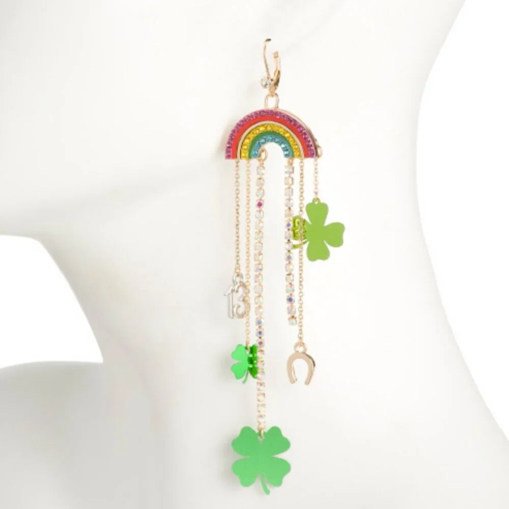 BETSEY JOHNSON Lucky Rainbow Waterfall Earrings NWT